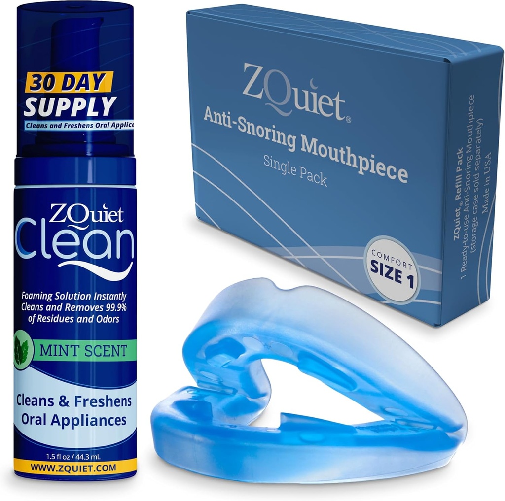 ZQuiet Anti-Snoring Mouth parça çözümü - Rahatlık #1 (Single Device) + Daha temiz (1.5oz Şişe) - ABD'de Daha İyi Bir Gece Uyku Için Çözüm (Mavi)
