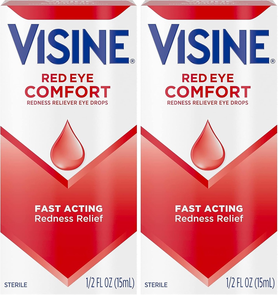 Visine Red Eye Comfort Redness Relief Eye Drops to Help Relieve Red Eyes Due to Minor Eye Irritations Fast, Tetrahidrzoline HCl, 0,5 fl. oz (Pack of 2)