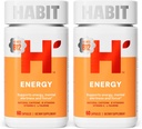 Habit Energy Supplement 2 Pack (120 Capsules) - Yeni Bak, Enerji, Ruh Uyarısı ve Odak, Doğal Caffeine, Vitaminler B & C, Green Tea Extract, Vegan, Non-GMOB