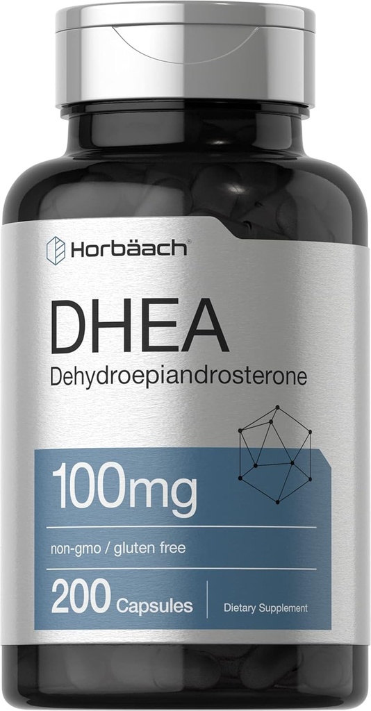 Horbäach DHEA 100 mg | 200 Capsules | Erkekler ve Kadınlar için Tamam | Non-GMO, Gluten Free