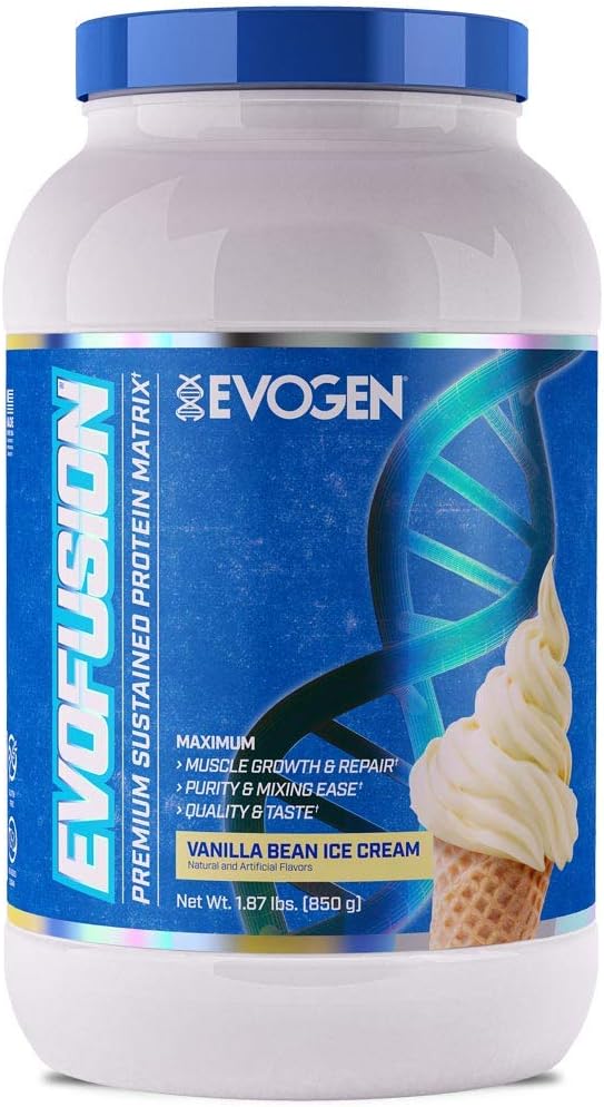 Evogen Evofüzyon - Sustained protein Toz | Destek Kas Büyüme ve Onarım | Whey proteini, Micellar Casein, MCT Oil | Vanilla Bean Dondurma | 25 Hizmet