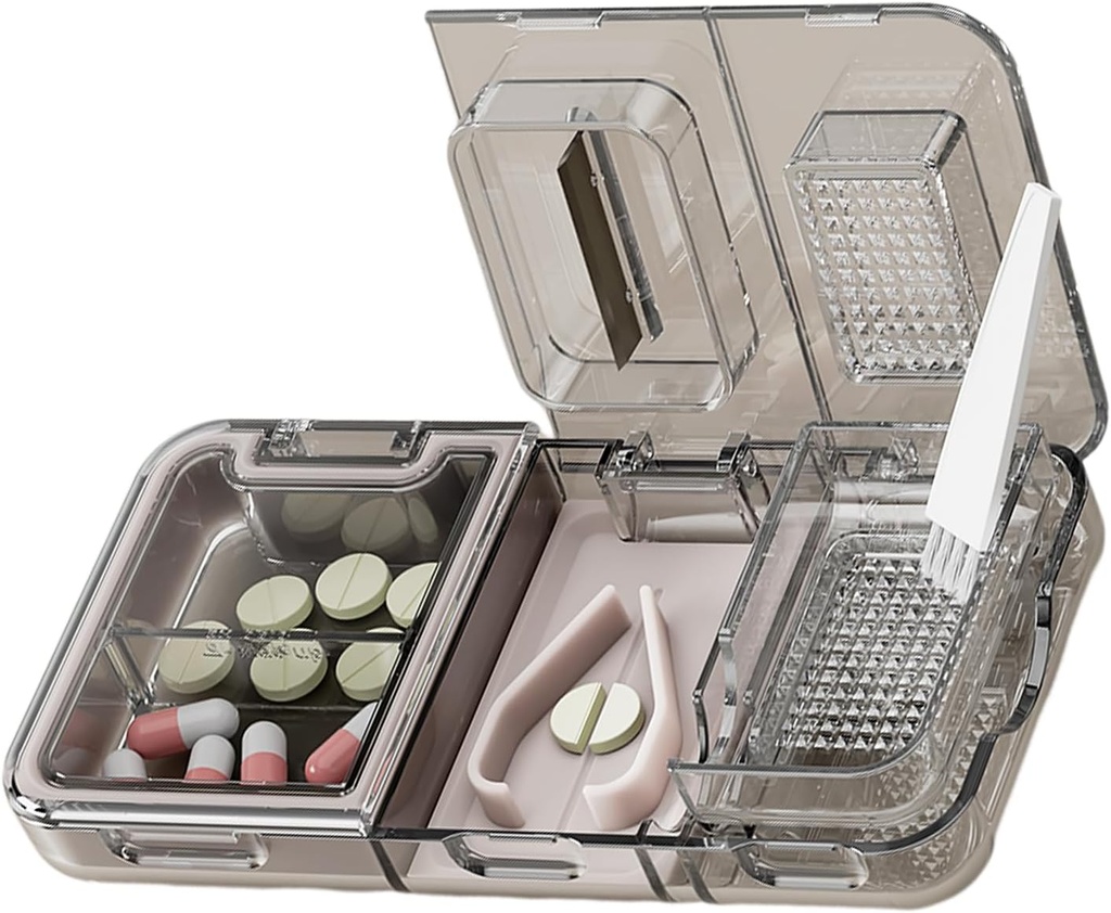 CFMOUR 3-σε-1 Κοπτικό χαπιών Splitter για μικροσκοπικά ή μικρά μεγάλα χάπια, Crusher Grinder με βούρτσα σκόνης Grind Tablets, Χάπια Μεταφορέας για Χάπια Αποθήκευσης, Μίλες για Ηλικιωμένους, Παιδιά & Πέτρες, Μαύρο