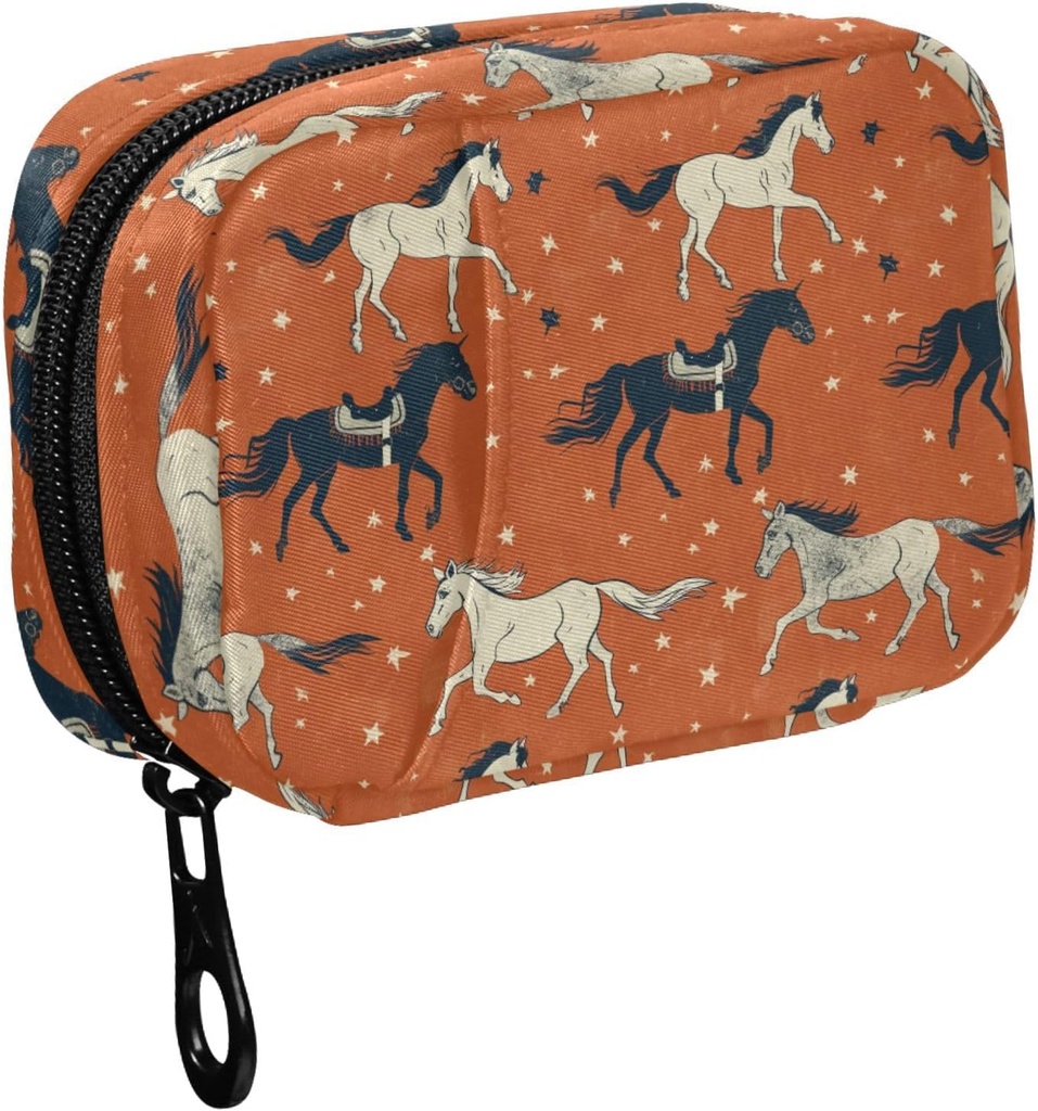 Fustylead Retro Western Running Cowboy Horse and Stars Pill Organizer for Purse, Weekly Portable Pill Box with Zipper to Storage Vitamins Fish Oils Συμπληρώματα Φάρμακα