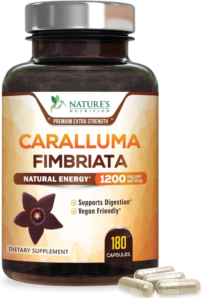 Pure Caralluma Fimbriata Extract Highly Interd 1200 mg - Natural Caralluma Fimbriata Capsules Endurance Support, En İyi Vegan Supplement for Men & Women, Non-GMO - 180 Capsules
