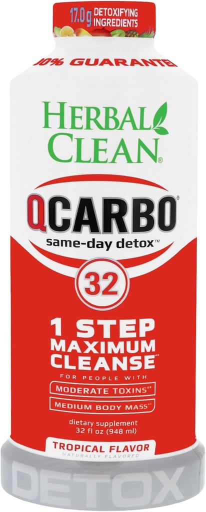 Herbal Clean QCarbo32 Same-Day Premium Detox İçecek, Güçlü 1703g Mix (Tropical Flavor, 32 Fl Oz)