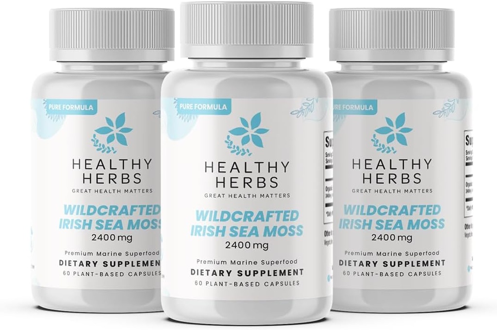 Sağlıklı Herbs Pure Irish Sea Moss Capsules | US-Made, Vegan, Non-GMO, Easy-Swallow Seamoss Pills | Wild-Harvested Superfood with Over 90 Essentials & Minerals (3-Pack)