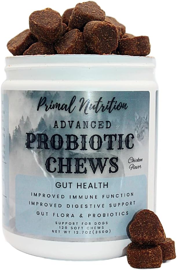 Köpekler için Primal Beslenme Probiyotikleri - Gut Flora, Digestive Health, Diarrhea & Bowel Desteği - Pet Immune Sistemi için Köpek Tamam Yumuşak Chew - Tavuk Immune Sistemi - Tavuk