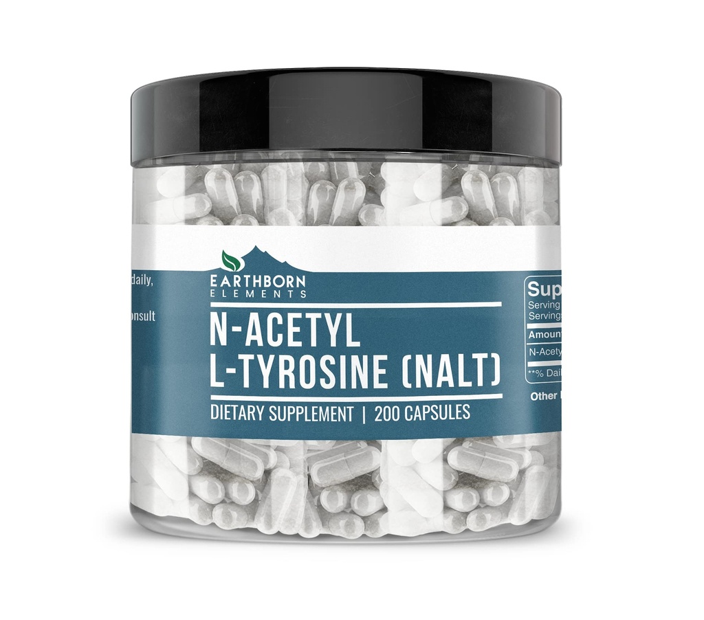 Earthborn Elements N-Acetyl L-Tyrosine (NALT) 200 Capsules, Pure & Undiled, Hayır Katkıları