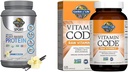 Life Organic Vegan Sport protein Toz, Vanilla, 30g - Probiyotiks, BCAAs for Post Workout Recovery 19 Services + Raw Vitamin Kodu C, 120 Veg Capsules