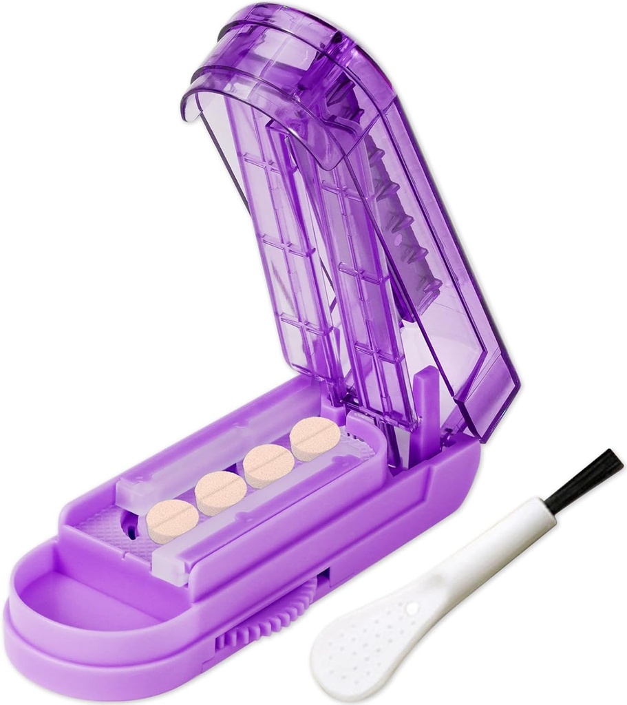 JohnBee Pill Cutter Splitter για μικρά και μικροσκοπικά χάπια. Ρυθμιζόμενος Splitter Χάπια Κόβει Ακριβώς Πολλαπλά Χάπια με τη μία. Μη ολισθηρή άκρη σιλικόνης (σκοτεινό μοβ)