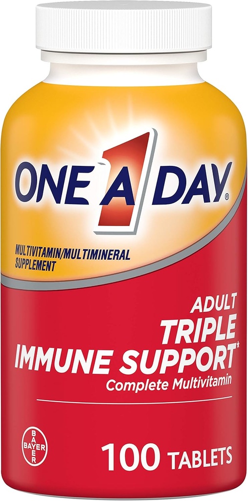 Bir Gün Yetişkin Triple Immune Support* Complete Multivitamin, Supplement with Vitamins C, Vitamin D, & çinko, 100 Count