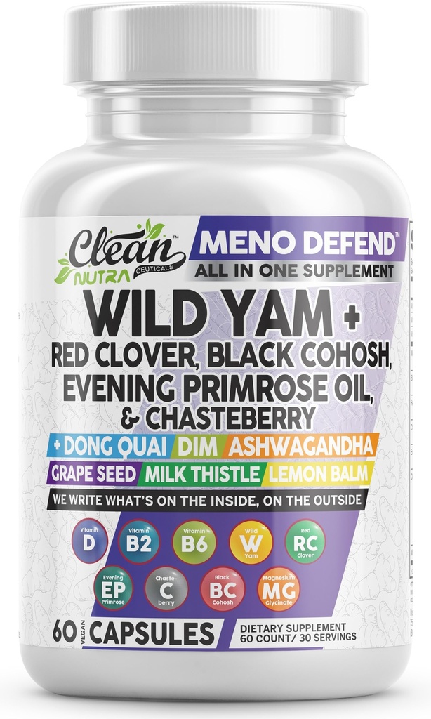 Καθαρίστε Nutra Wild Yam Root κάψουλες με Red Clover Black Cohosh Evening Primrose Oil Chasteberry Dong Quai DIM Ashwagandha Grape Seed Extract Milk Thistle Lemon Balm and more Ορμονική Ισορροπία για τις γυναίκες