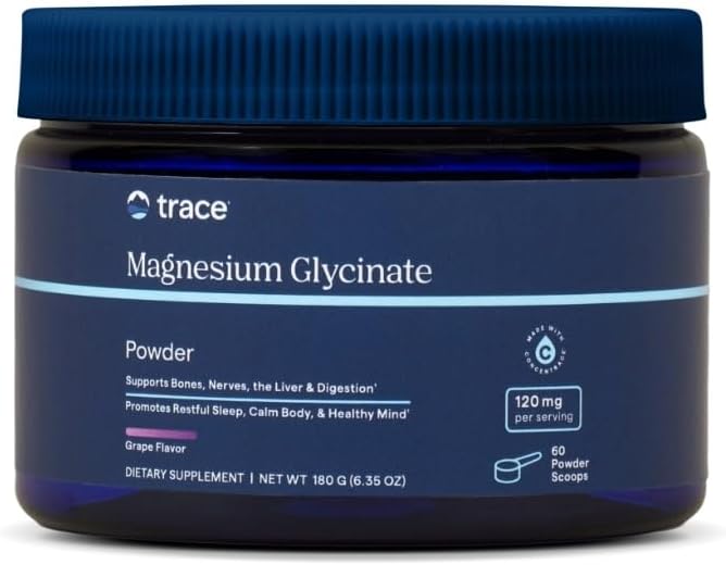 Trace Minerals Μαγνήσιο Γλυκινικό Σκόνη - Καθημερινή σκόνη μαγνησίου για την υποστήριξη του ύπνου - Ηρεμιστικό ποτό κατά την ώρα του ύπνου - Φυσικό & απαλό - Σταφύλι - 180g (60 εξυπηρετούν)