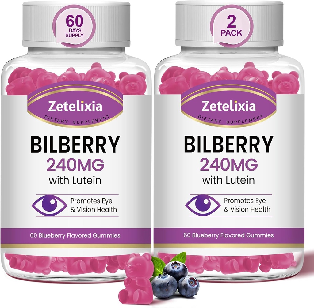 2 Pack Lutein Gummmies Eye Health Supplement for Adults, Lutein & Zeaxanthin Supplements Eye Vitamins Gummies, Bilberry with Lutein for Promoting Eye & Vision - 120 Gummies