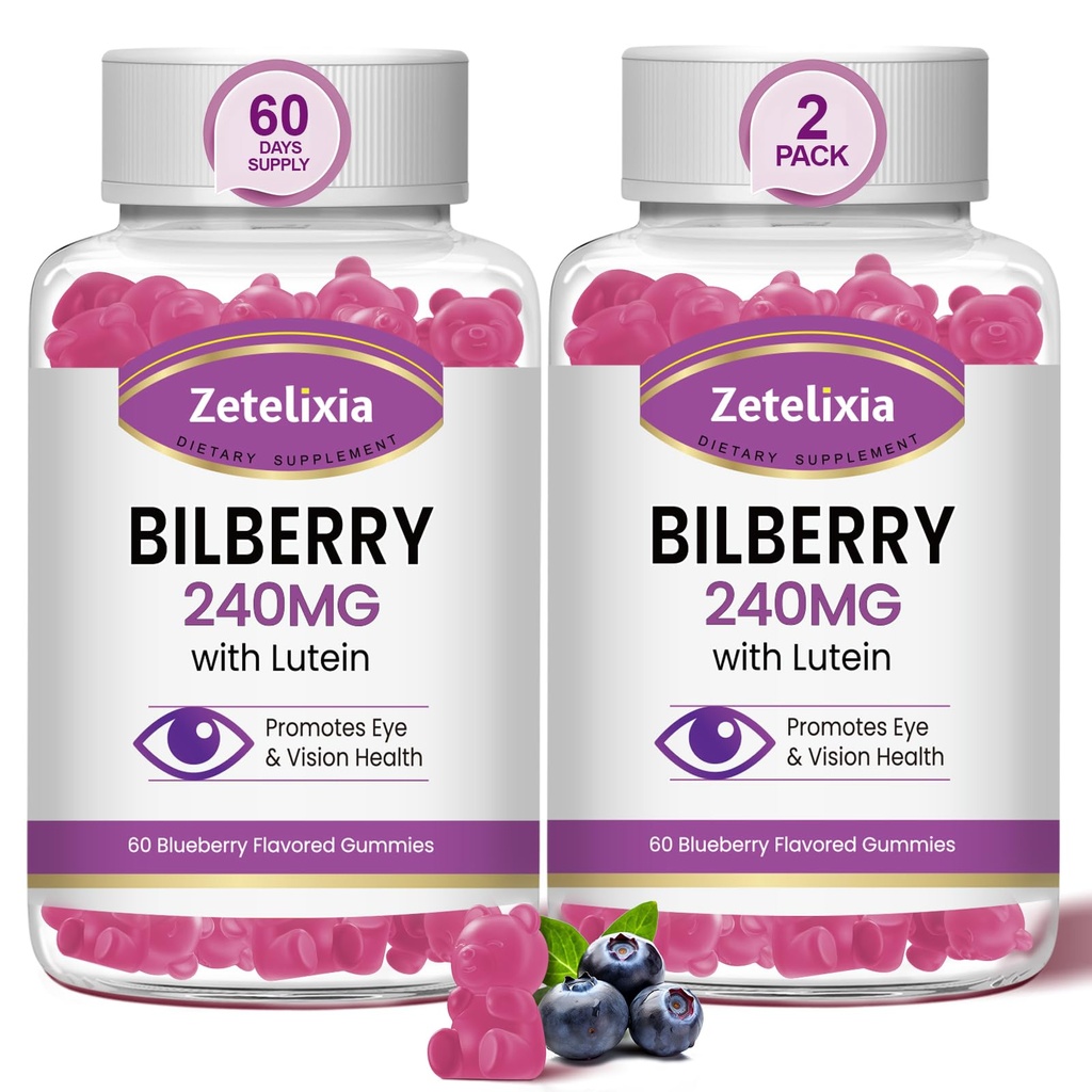 2 Pack Lutein Gummmies Eye Health Supplement for Yetişkinler, Lutein & Zeaxanthin Supplements Eye Vitamins Gummies, Bilberry with Lutein for Promoting Eye & Vision - 120 Gummies