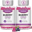 2 Pack Lutein Gummmies Συμπλήρωμα για την υγεία των ενηλίκων, Lutein & Zeaxanthin Συμπληρώματα Βιταμίνες ματιών Gummies, Bilberry με Lutein για την προώθηση του ματιού και της όρασης - 120 Gummies