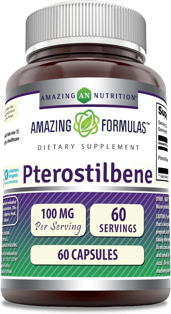 Amazing Formulas Pterostilbene Supplement | 60 Capsules | Non-GMO | Gluten Free | Made in USA