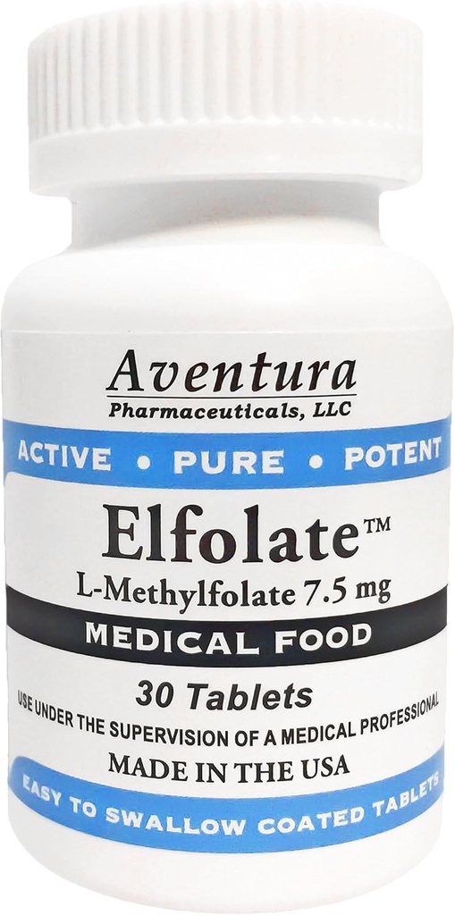 ELFOLATE® 7. 5mg L- Methylfolate methyl folate Medical Food Supplement Professional Strength Active Pure Poent 30 Tablets