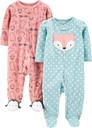 Carter'ın Baby Girls' Cotton ve Fleece Footed Sleep and Play, 2 Paket