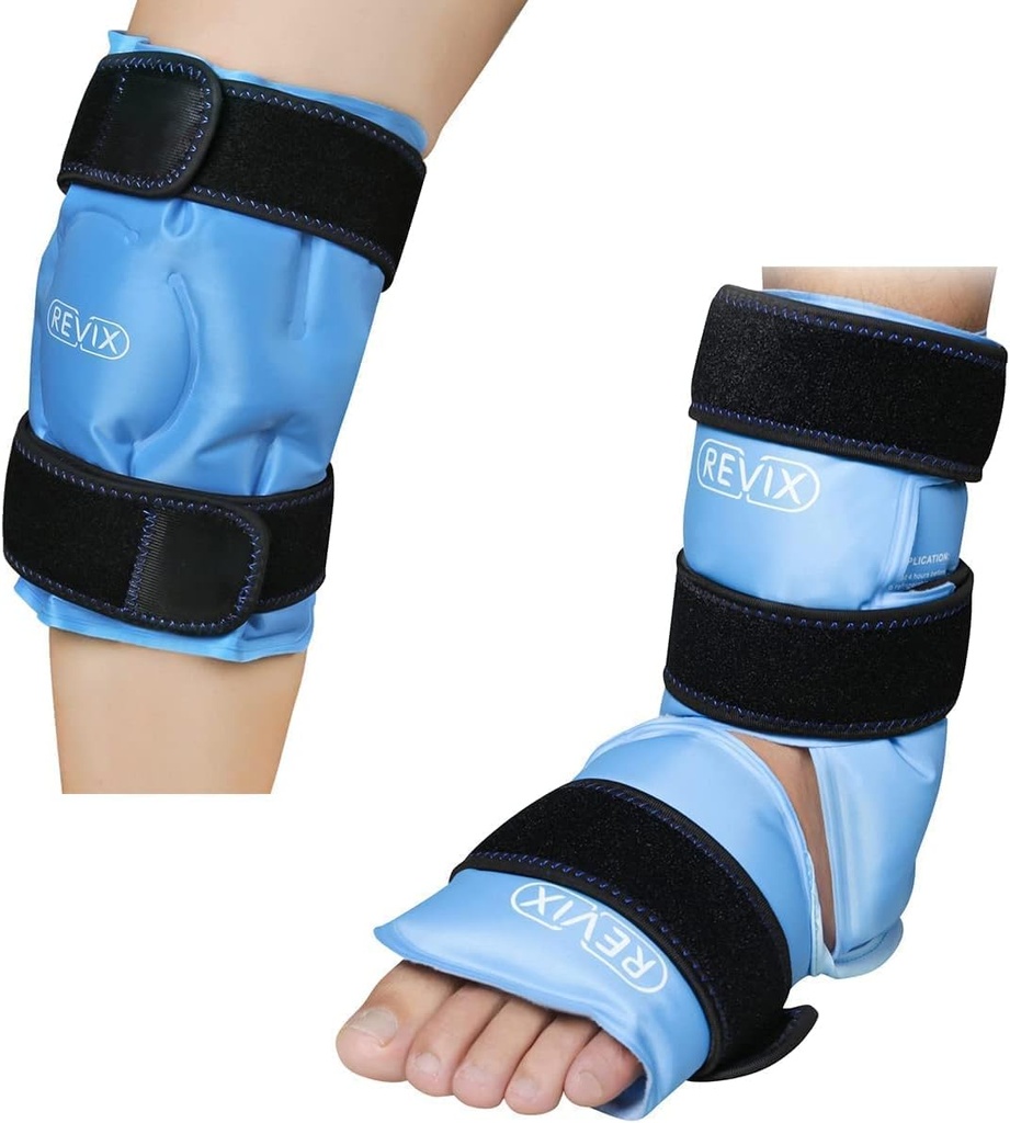 ReVIX Παγωτό Πακέτο Pack Ankle για Τραυματίες Reuseable και ReVIX Παγωτό Πακέτο για Ανακουφισμό Πόνου Γονάτου, Επαναχρησιμοποιήσιμο τζελ Περιτύλιγμα πάγου για κακώσεις ποδιών