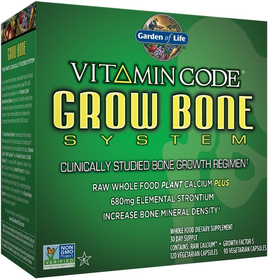 Lifeuba Supplement - Vitamin Code Grow Bone Made with Whole Foods, Strontium, Magnezyum, K2 MK7, D3 & C Plus Probiyotiks for Gut Health, 30 Day Supply