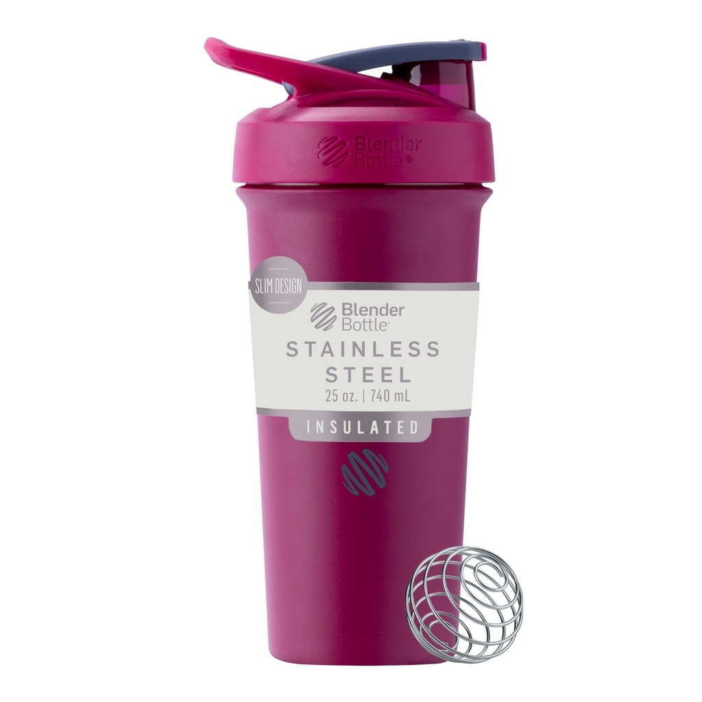 BlenderBottle Sport Sleek, Paslanmaz Çelik Shaker Şişe'yi Wiresk, 25-Ounce, Raspberry - Athletes & Fitness Enthusiasts, Easy Mix, Slim Easy Mix, Keeps Drinks Cold, Lockable Lid