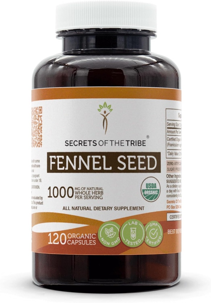 Tribe Fennel Tohum USDA Organik | Vejetaryen Capsules ve Sertifikalı Organik Fennel Tohum (Foeniculum vulgare) Kuru Tohum (120 Capsules)