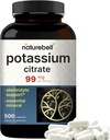 Potasyum Citrate Supplement 99 mg, 500 Capsules | Easy Absorbed Chelated Form – Essential Mineral Electrolyte Balance – Supports Muscle, Bone, & Heart Health – Non-GMOMO