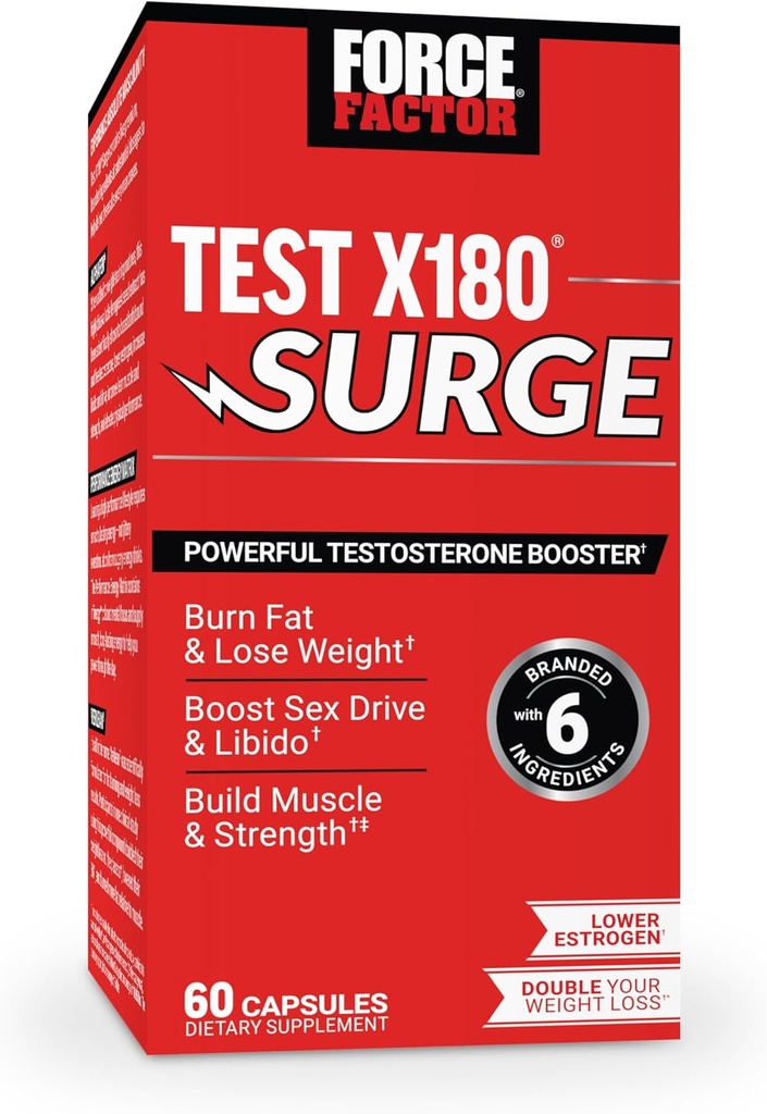 Force Factor Test X180 Operasyon testosteron Erkekler için Destek, Erkek Vitality Enhancing Supplement, Kas & Strength, Support Kilo, Boost Long-Lasting Energy, 60 Capsules