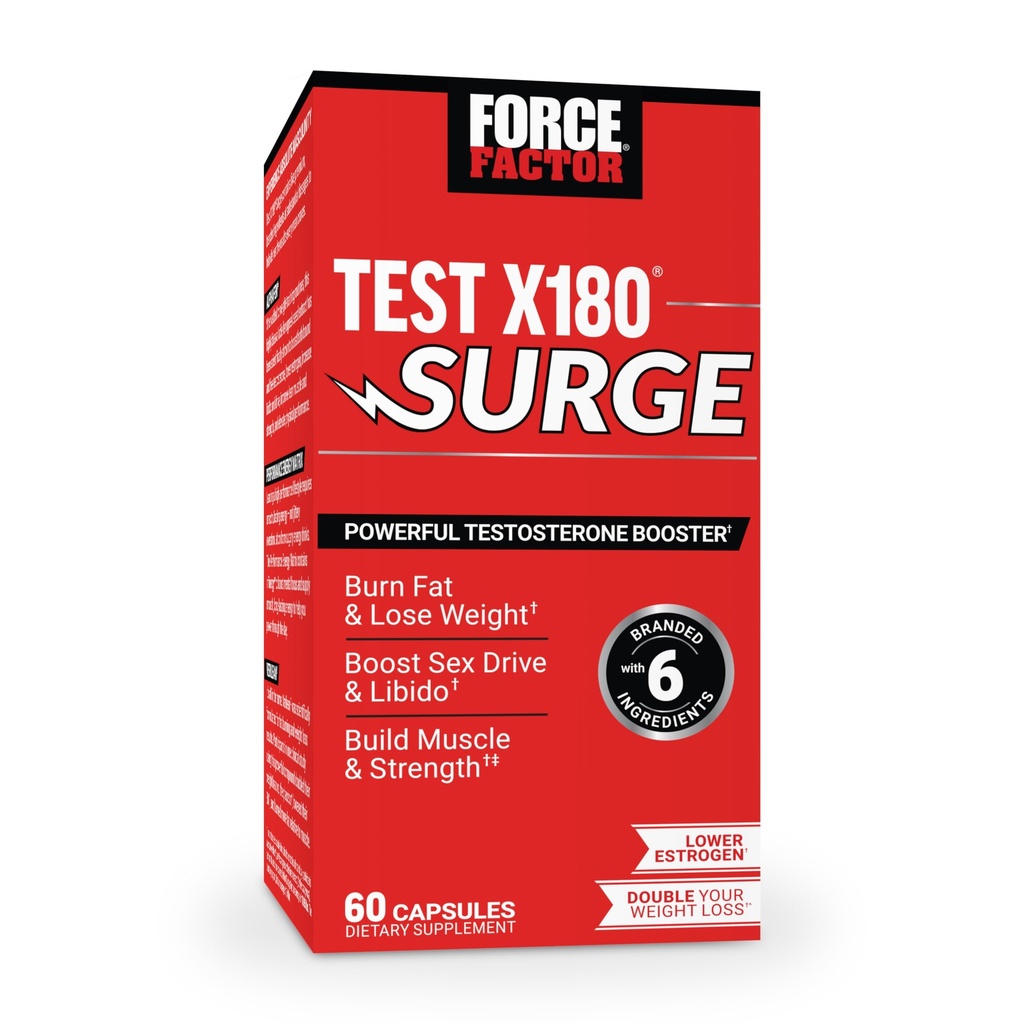 Force Factor Test X180 Surge Testosterone Support for Men, Male Vitality Enhancing Supplement, Promote Muscle & Strength, Support Weight, Boost Long-Lasting Energy, 60 Capsules