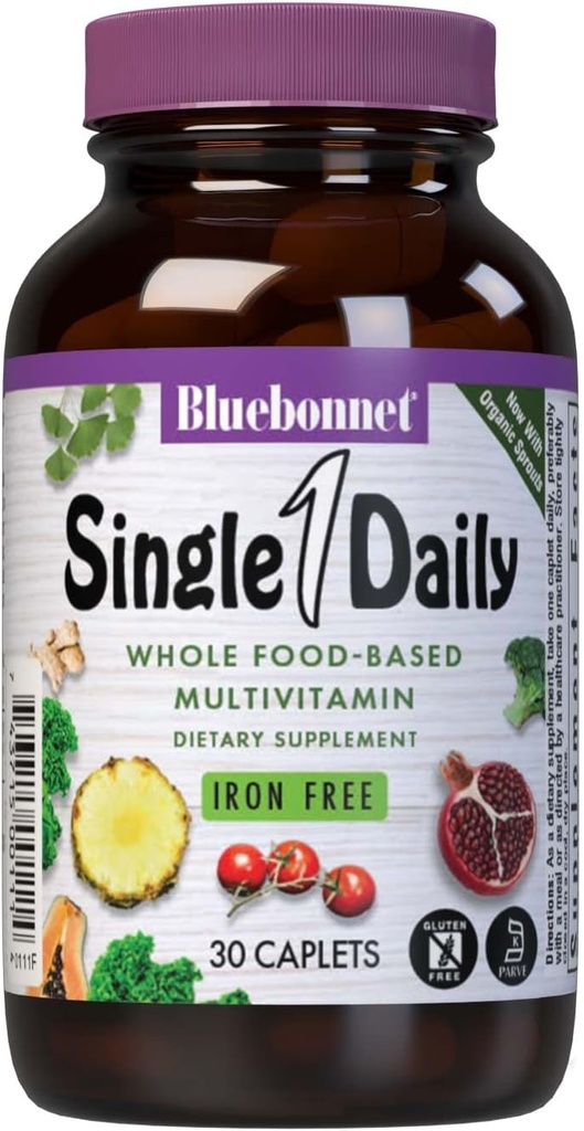 Bluebonnet Nutrition Super Earth* Single Daily* Multiple (Δωρεάν Iron), για Καθημερινή Διατροφική Υποστήριξη*, Χωρίς Γλουτένη, Kosher Certified, Χωρίς Γαλακτοκομικά, Vegetarian Friendly, 30 Caplets, 30 Servings