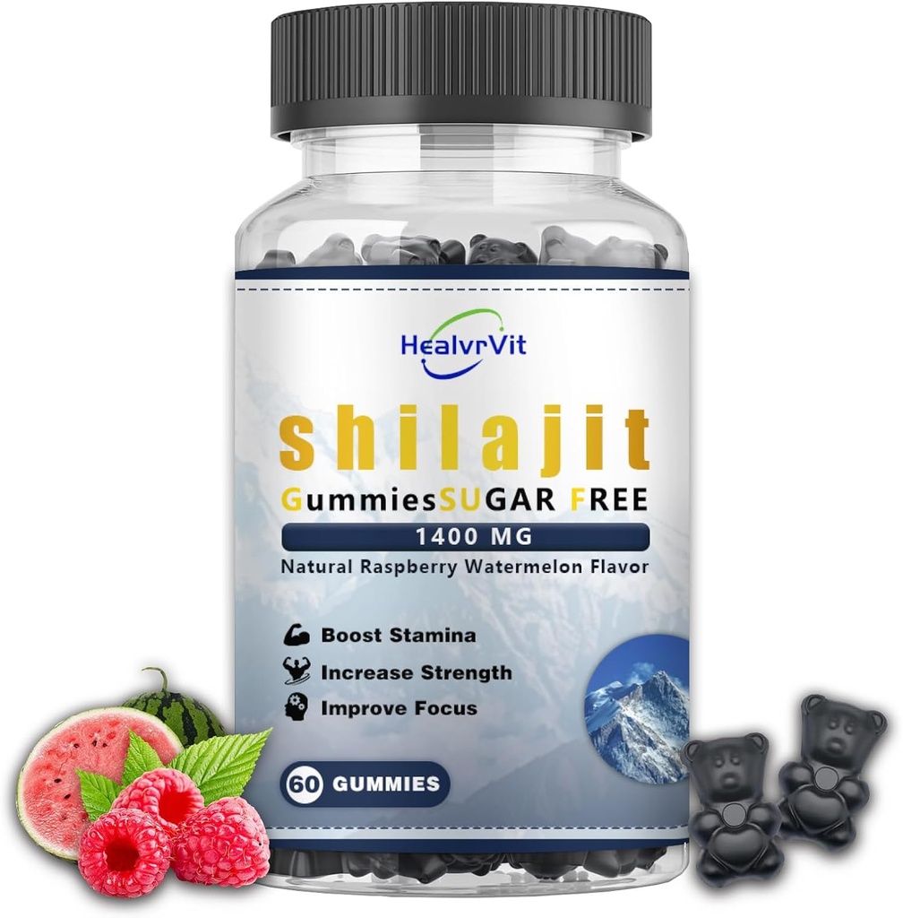 Erkekler Fulvic Acid için Shilajit Gummies, Erkekler ve Kadınlar için Saf Shilajit Himalaya Organik Enerji, Sugar-Free, Watermelon Raspberry Flavor I 100% Natural & Organic I 60 Gummy