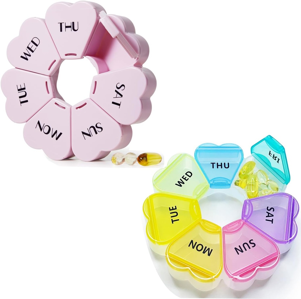 MOLN HYMY Cute Pi Weekly Box 7 Gün, Kalp Şekillendi Pill Case Organizer 1 gün, Mor Pink Pill Konteyner Bir Gün Gün, Büyük Tıp Vitamini / Yağ/Medication /Supplements