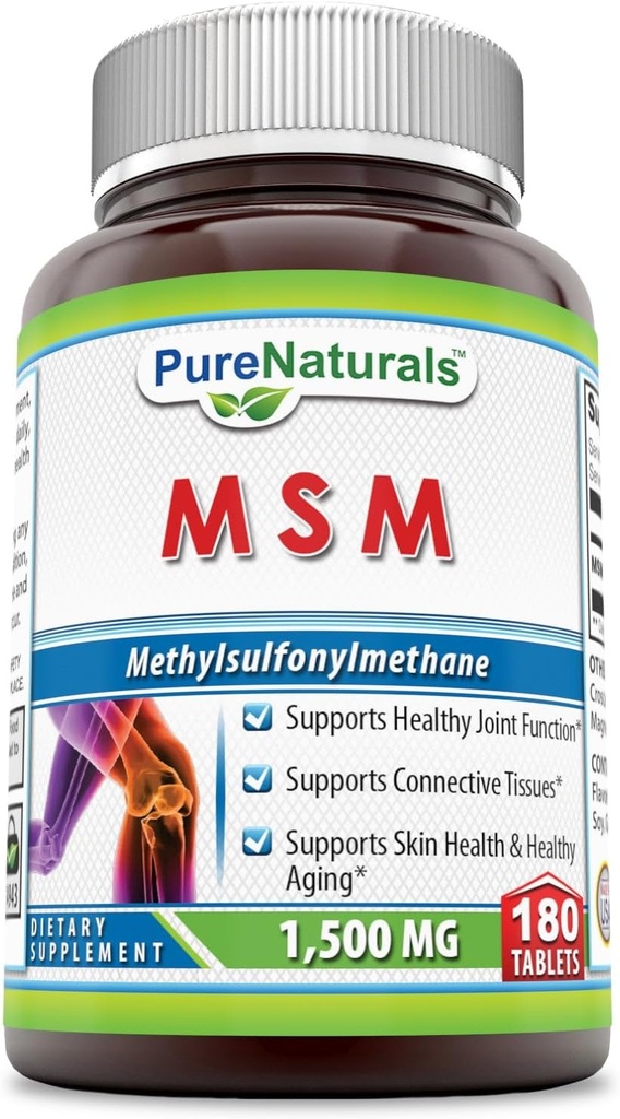 Pure Naturals MSM (Methylsulphonylmethane) Tamam | 1500 Mg Per | 180 Tablet | Non-GMO | Gluten-Free | Made in USA