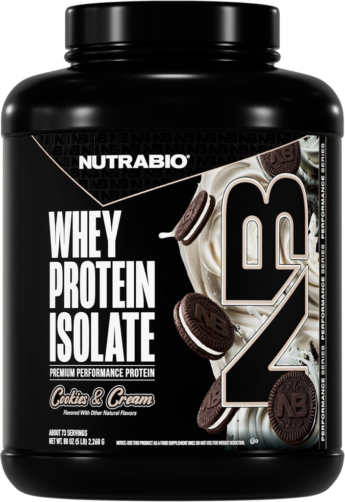 NutraBio 100% Whey proteini Isolate protein Toz, 25g Protein tam Amino asit profili, Soy ve Gluten Free, Low Carb ve Low Calorie Whey Protein Toz, Kurabiyeler ve Krem, 5 Lbs.