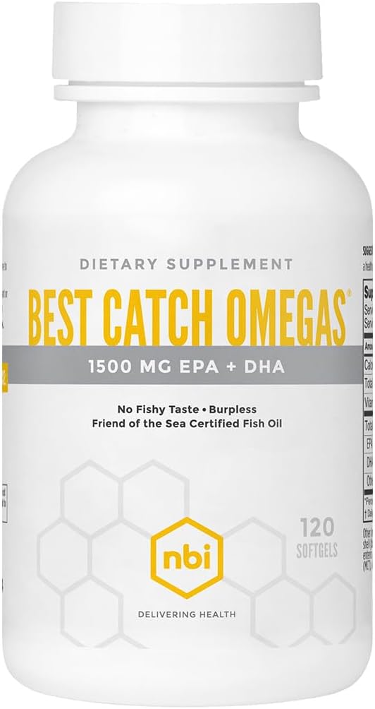 NBI En İyi Omegas Yüksek Potency Omega-3 | EPA + DHA Kalp için, Beyin Desteği | En İyi Apsiyon | Sustainable Sourced | Burpless Formula | Natural Lemon Scent | 120 Softgel Capsules