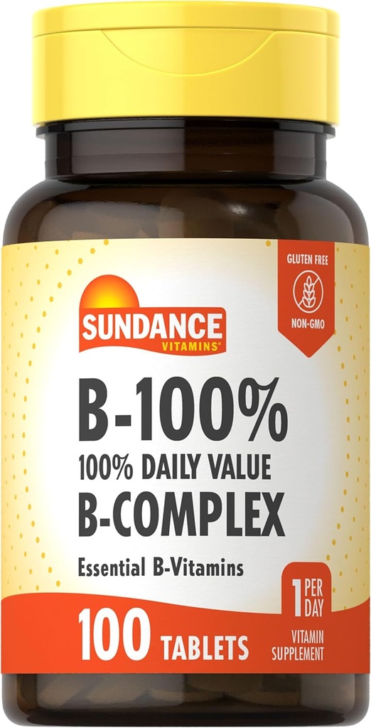 Sundance Vitamin B-Complex 100% Günlük Değer | 100 Tablet | Vegetarian, Non-GMO ve Gluten Free Supplement