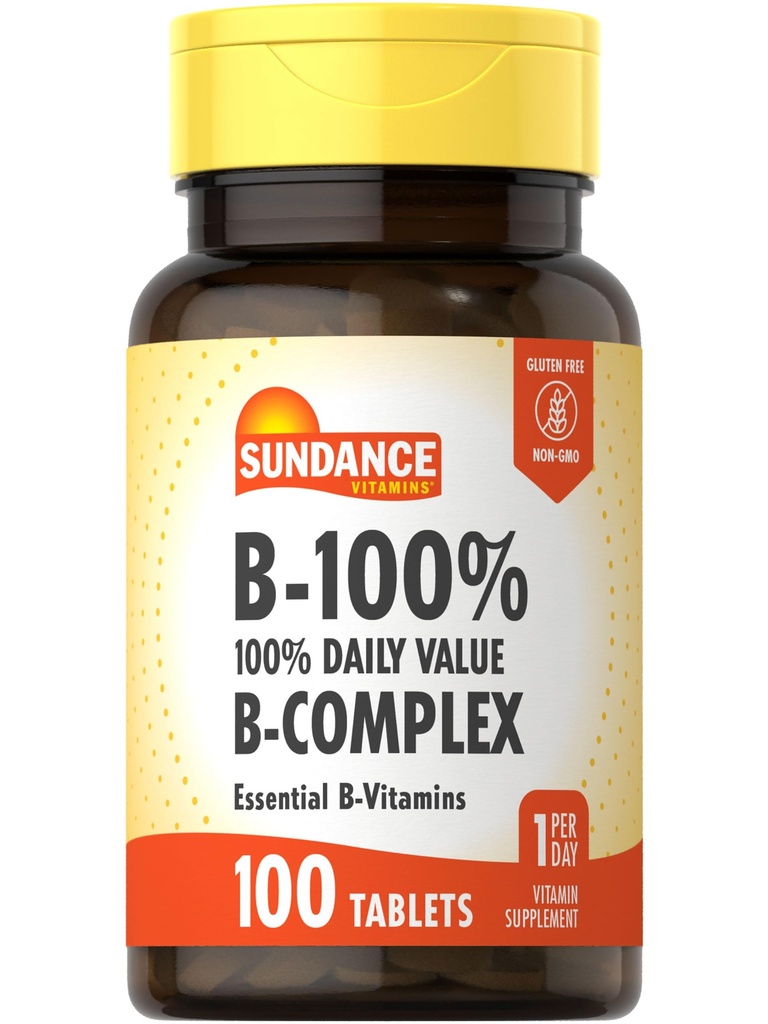 Sundance Vitamin B-Complex 100% Günlük Değer | 100 Tablet | Vegetarian, Non-GMO ve Gluten Free Supplement