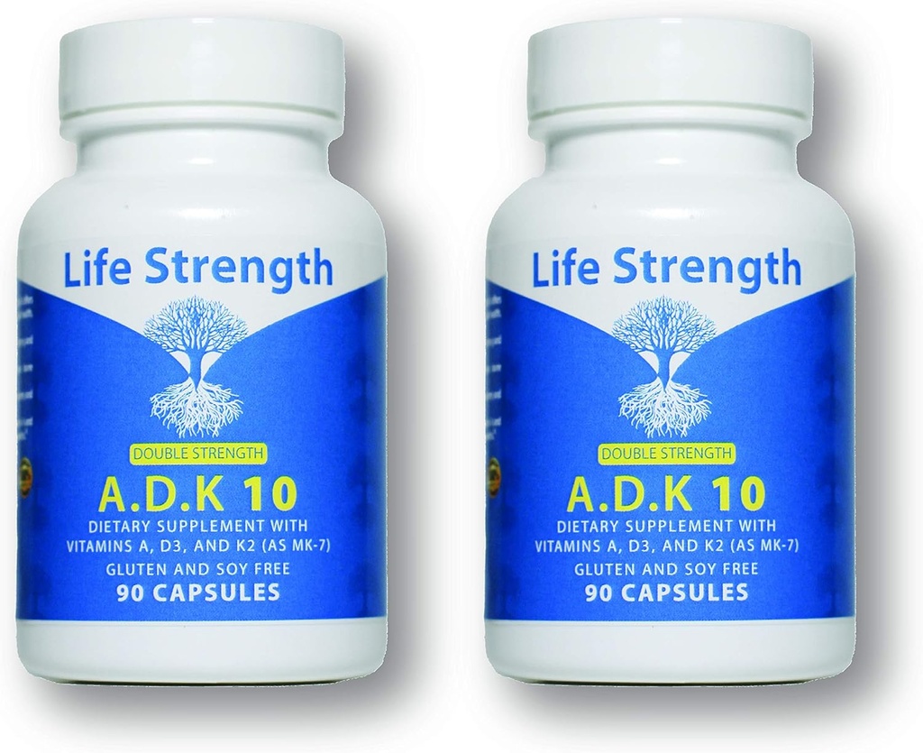 ADK 10 Supplement (180 Kont) - Doktor Kimyasal Vitaminler A1, D3 & K2 ( MK7) Bone Health - Immune System Support - Gluten Free, Soy Free, Non-GMO - 90 Capsules