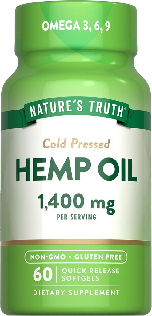 Nature's Truth Hemp Oil Softgels | 1400mg | 60 Count | Omega 3 6 9 | Cold Pressed | Non-GMO & Gluten Free Supplement