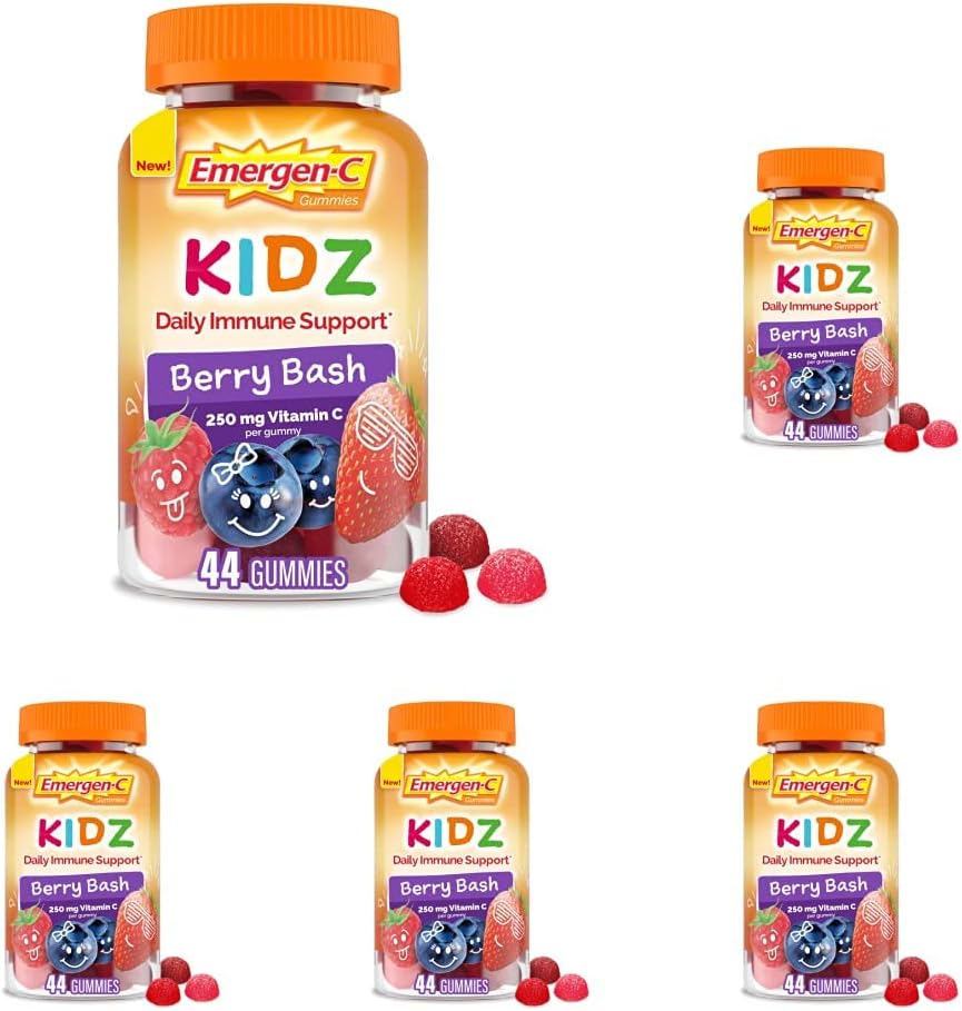 Emergen-C Kidz Daily Immune Support Diyetary Supplements, Flavored Gummies with Vitamin C and B Vitamins for Immune Support, Berry Bash - 44 Count (Pack of 5)