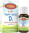Carlson - Kid'in Super Daily D3, Çocuklar için D Drops, 400 IU per drop, 1- Yıl Supply, Heart & Immune Health, Vegetarian, Liquid Vitamin D Drops, Unflavored, 365 damla