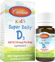 Carlson - Kid's Super Daily D3, Βιταμίνη D Σταγόνες για Παιδιά, 400 IU ανά σταγόνα, 1-Ετος Προμήθεια, Καρδιά & Ανοσολογική Υγεία, Χορτοφαγική, Υγρή Βιταμίνη D Σταγόνες, Άγευστη, 365 σταγόνες
