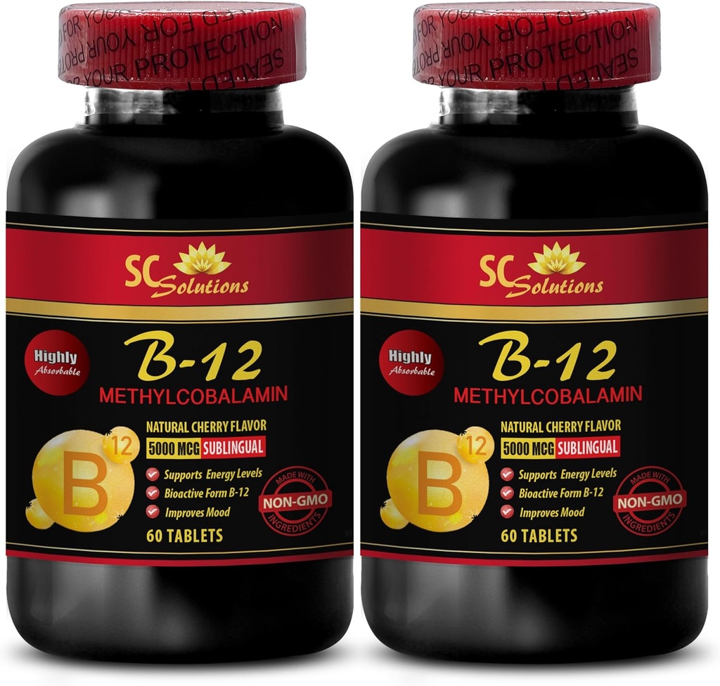 b12 Vitamin 5000 mcg - METHYLCOBALAMIN Vitamin B-12 5000 - Spor Beslenmesi Endurance, Enerji ATM, Enerji Supplements for Men Over 50, b 12, Skin Support Supplements - 2 Şişe 120 Tabl