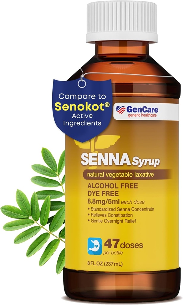GenCare - Senna Syrup Sıvı Laxative (8 Fl Oz Şişe) Tüm Doğal Sebze Sennositler Aktif Malzemeler | Yetişkinler ve Çocuklar için Swallow Eklenme Yardımı 12 ve Yaşlı | En İyi Değer Boyutu