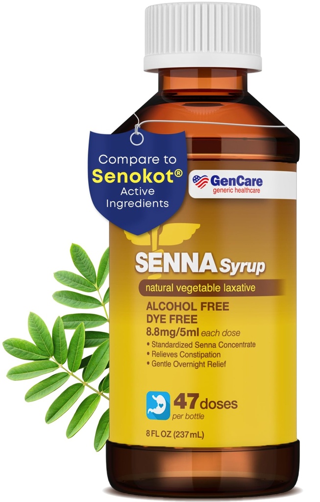 GenCare - Senna Syrup Sıvı Laxative (8 Fl Oz Şişe) Tüm Doğal Sebze Sennositler Aktif Malzemeler | Yetişkinler ve Çocuklar için Swallow Eklenme Yardımı 12 ve Yaşlı | En İyi Değer Boyutu