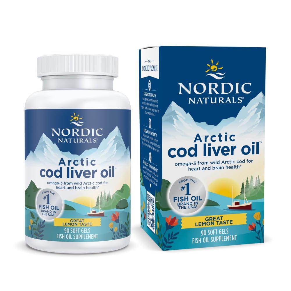 Nordic Naturals Arctic Cod Liver Oil, Lemon - 90 Soft Gels - 750 mg Total Omega-3s with EPA & DHA - Heart & Brain Health, Health Immunity, General Wellness - Non-GMO - 30 Hizmetler