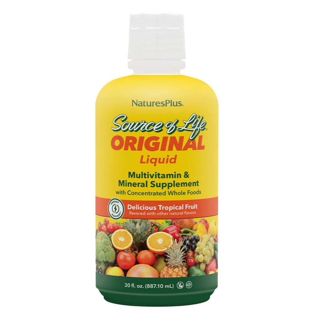 NaturesPlus Πηγή Ζωής Υγρό, Τροπικά Φρούτα - 30 fl oz - Multivitamin & Mineral Συμπλήρωμα - Χωρίς γλουτένη, Χορτοφαγικά - 30 Υπηρεσίες
