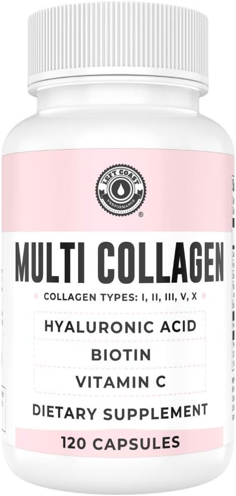 Biotin, Hyaluronic Acid, Vitamin C, Hydrolyzed Multi Collagen Peptide Capsules Tip I, II, III, V, X For Skin, Hair, Nails and Joint Health Supplement* 120 Count