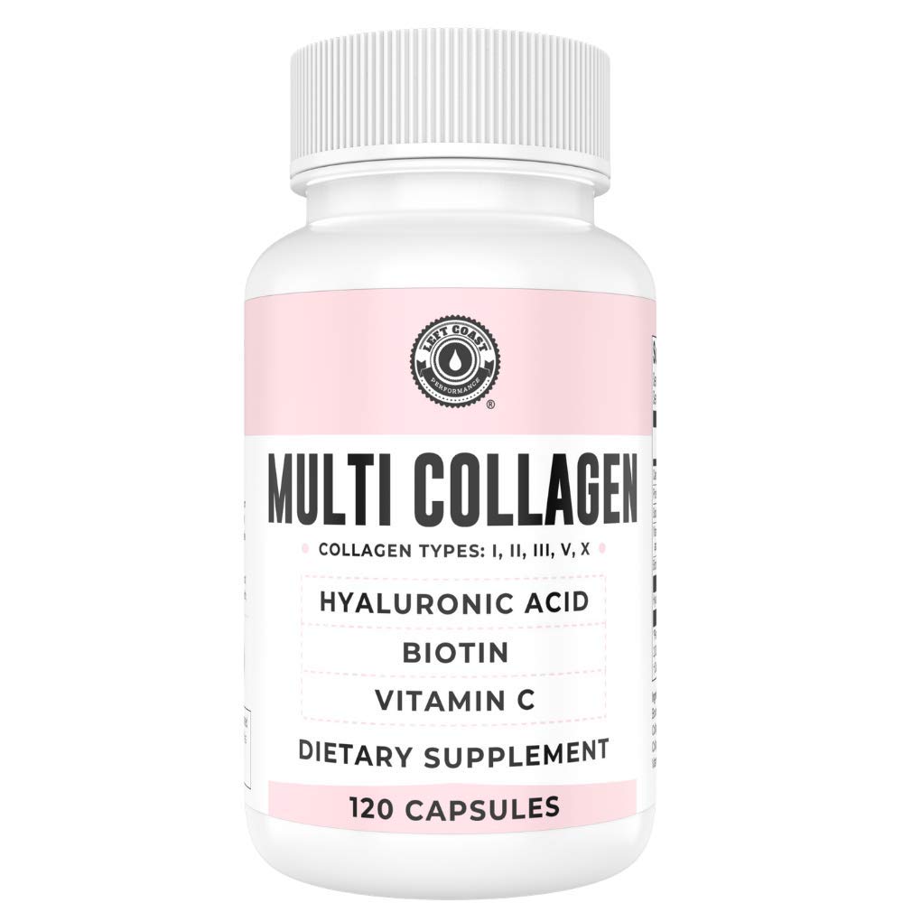 Biotin, Hyaluronic Acid, Vitamin C, Hydrolyzed Multi Collagen Peptide Capsules Tip I, II, III, V, X For Skin, Hair, Nails and Joint Health Supplement* 120 Count